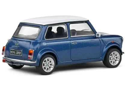 1994 Mini Cooper Sport Tahiti Blue Metallic with White Top and Stripes 1/43 Diecast Model Car by Solido Cartsfy Inc.