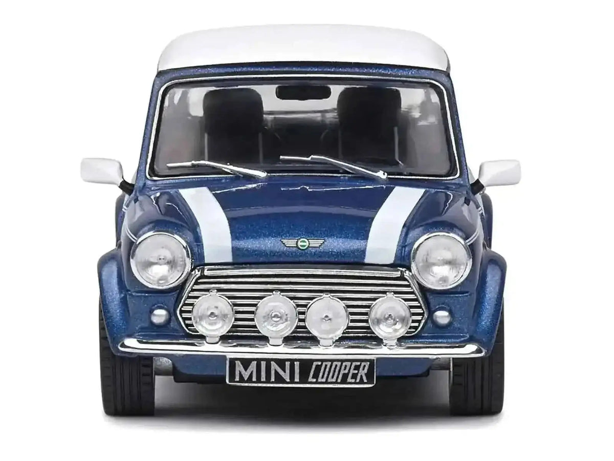 1994 Mini Cooper Sport Tahiti Blue Metallic with White Top and Stripes 1/43 Diecast Model Car by Solido Cartsfy Inc.