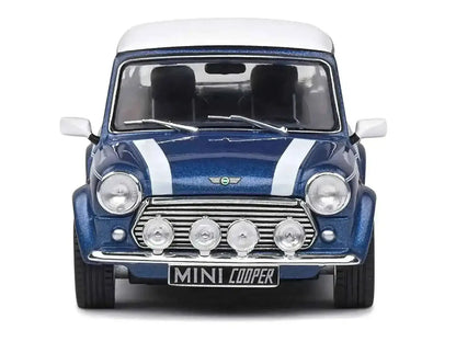 1994 Mini Cooper Sport Tahiti Blue Metallic with White Top and Stripes 1/43 Diecast Model Car by Solido Cartsfy Inc.