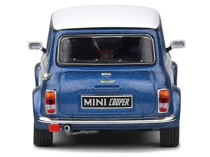 1994 Mini Cooper Sport Tahiti Blue Metallic with White Top and Stripes 1/43 Diecast Model Car by Solido Cartsfy Inc.