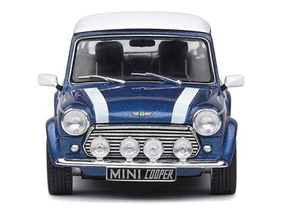 1994 Mini Cooper Sport Tahiti Blue Metallic with White Top and Stripes 1/43 Diecast Model Car by Solido Miniature Motors Default Title Default Title-