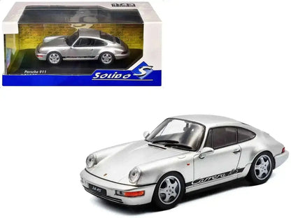 1994 Porsche 911 (964) RS Silver Metallic with Black Stripes 1/43 Diecast Model Car by Solido Cartsfy Inc.