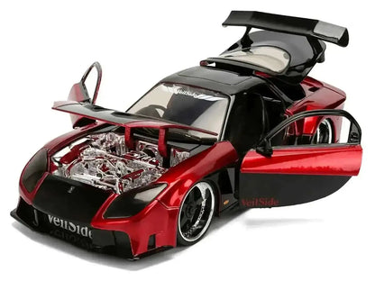 1995 Mazda RX-7 Widebody RHD (Right Hand Drive) "VeilSide" Black and Red Metallic "JDM Tuners" Series 1/24 Diecast Model Car by Jada Cartsfy Inc.