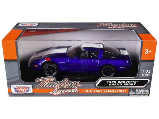1996 Chevrolet Corvette Grand Sport Blue Metallic with White Stripes "Timeless Legends" Series 1/24 Diecast Model Car by Motormax Cartsfy Inc.