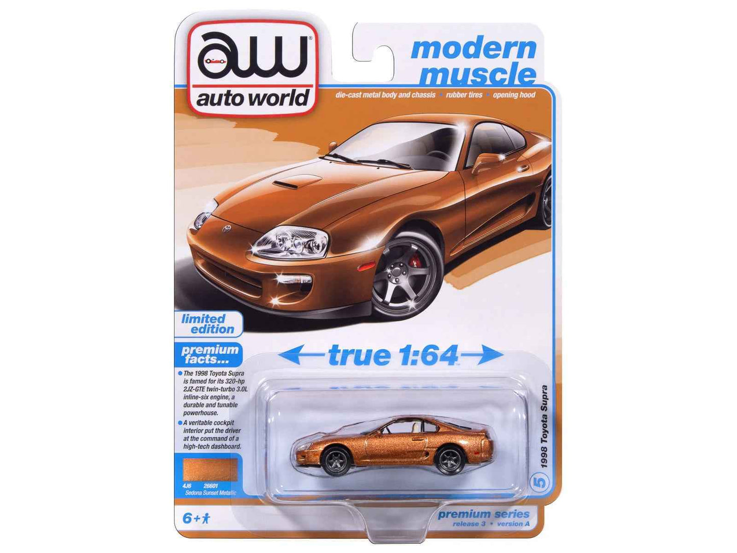 1998 Toyota Supra Sedona Sunset Bronze Metallic "Modern Muscle" Series 1/64 Diecast Model Car by Auto World Cartsfy Inc.