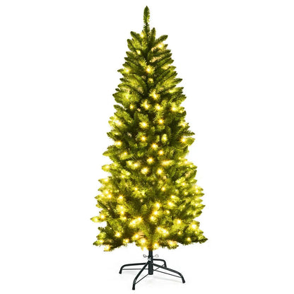6 Feet PVC Hinged Pre-lit Artificial Fir Pencil Christmas Tree with 150 Lights