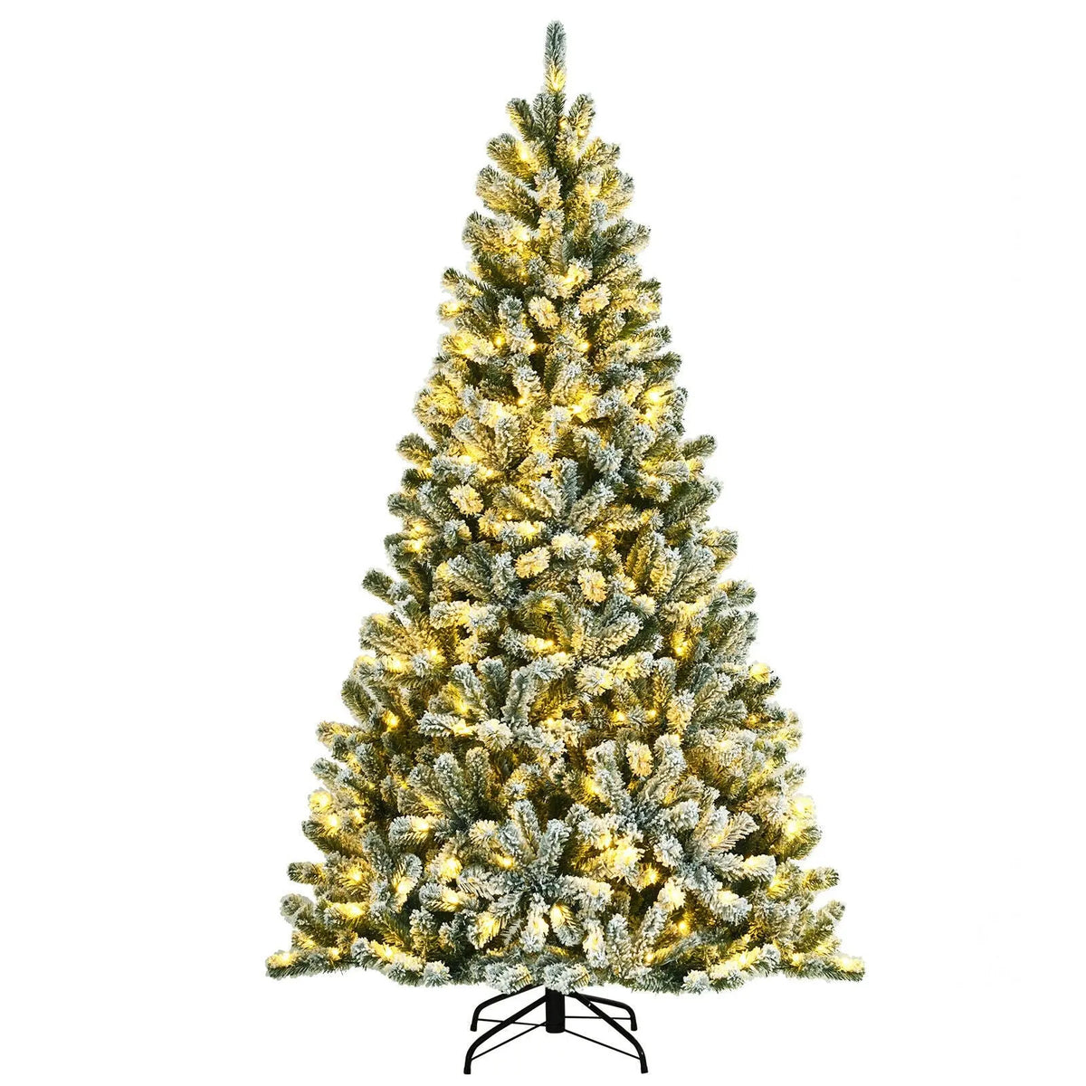 6 Feet Pre-lit Snow Flocked Hinged Christmas Tree with 928 Tips and Metal Stand