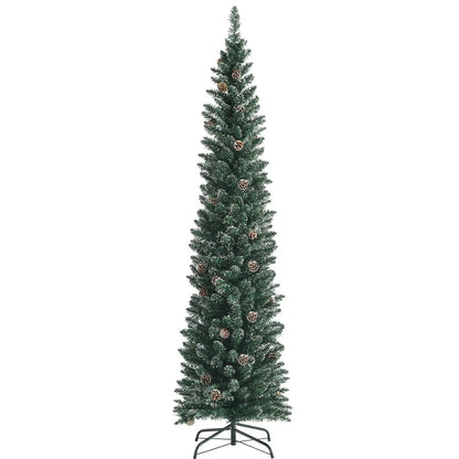Snowy Artificial Pencil Christmas Tree with Pine Cones