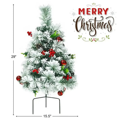 2 Feet Set of 2 Pre-lit Pathway Flocked Christmas Trees Battery Powered Cartsfy Inc.
