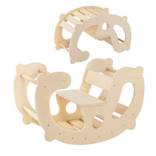 2-in-1 Rocking Horse Arch for Kids Montessori Climbing Toys with Arch Climber-Natural Cartsfy Inc.
