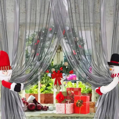 2-Pack: Christmas Curtain Buckle Doll Santa & Snowman décor