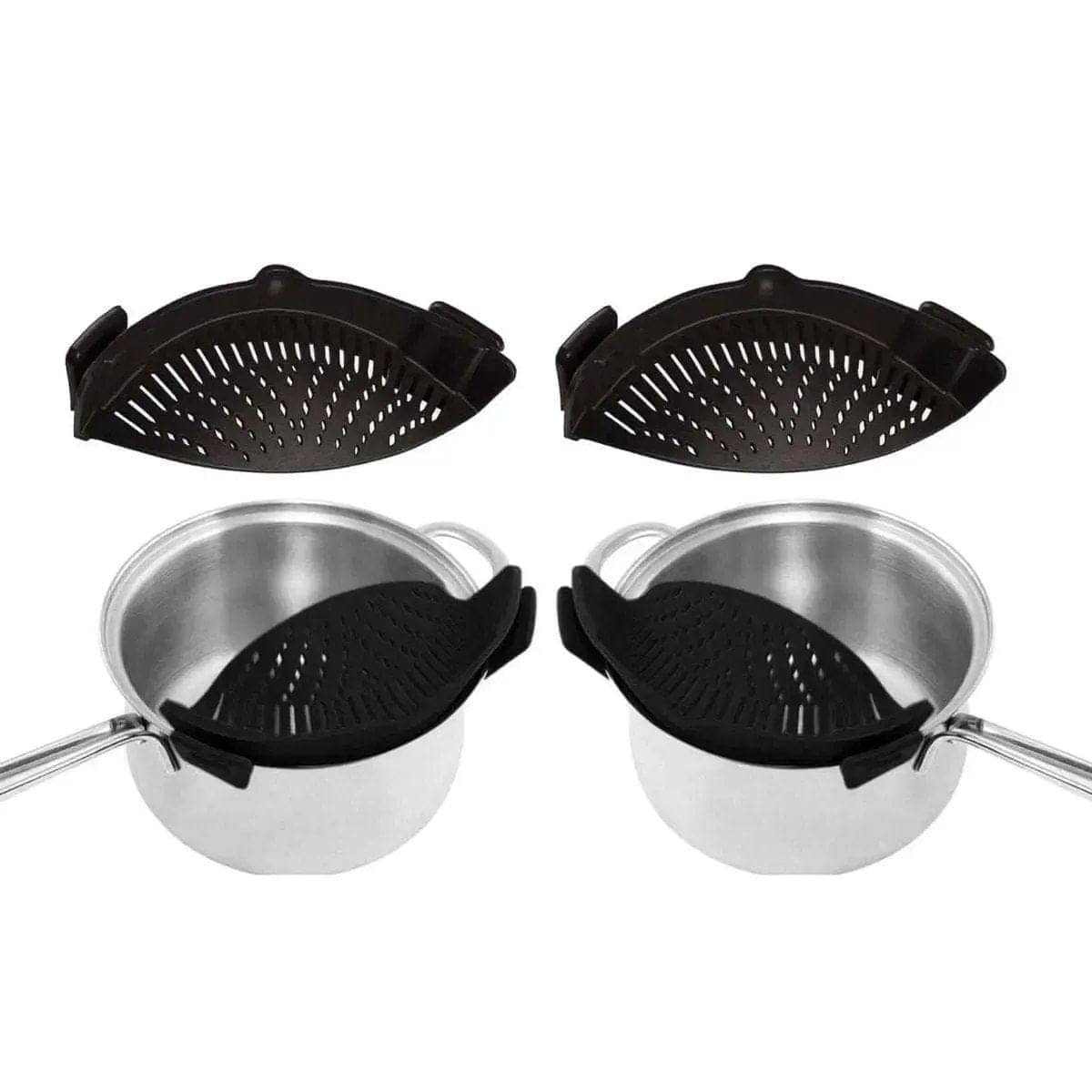 2-Pack Easy Snap On Heat Resistant Silicone Kitchen Strainer in Black and Green