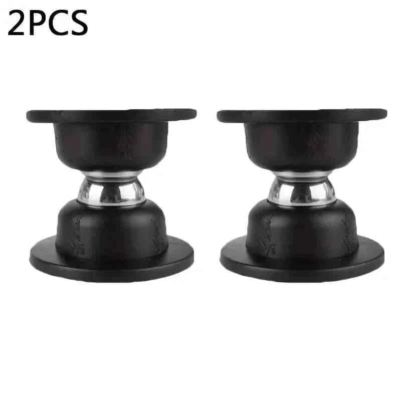 Two-pack of black magnetic door stoppers with round metal magnet caps