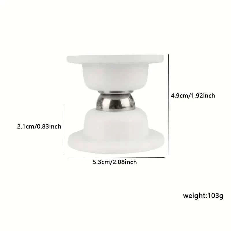 White magnetic door stopper with small round base and metal magnet head