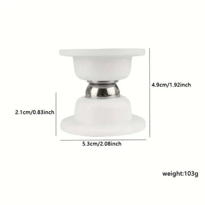 White magnetic door stopper with small round base and metal magnet head