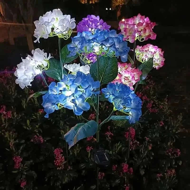 2-Pack: Hydrangea Solar LED Flower Lights with 3 Heads Outdoor Waterproof Garden Lights Cartsfy Inc.