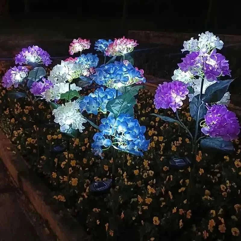 2-Pack: Hydrangea Solar LED Flower Lights with 3 Heads Outdoor Waterproof Garden Lights Cartsfy Inc.