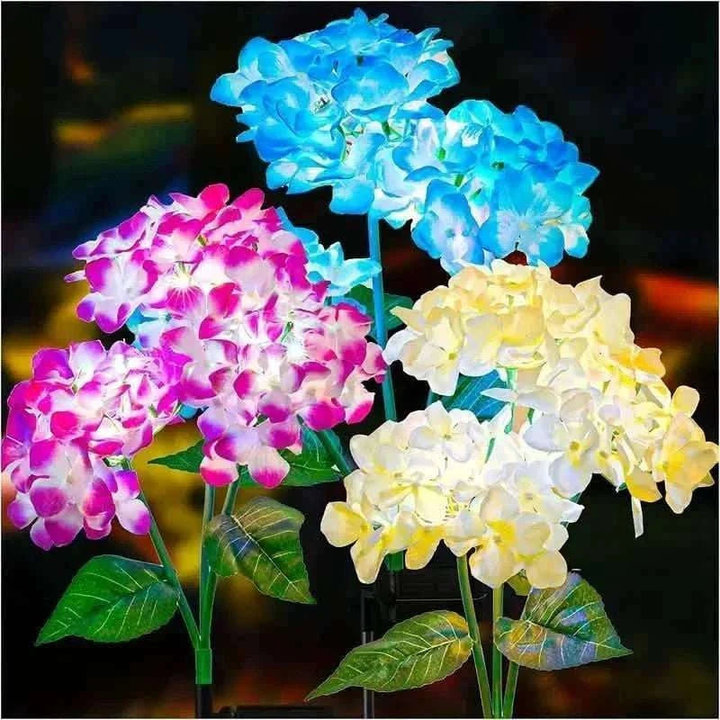 2-Pack: Hydrangea Solar LED Flower Lights with 3 Heads Outdoor Waterproof Garden Lights Cartsfy Inc.