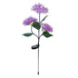 Hydrangea solar LED flower light with three purple hydrangea heads and green leaves.