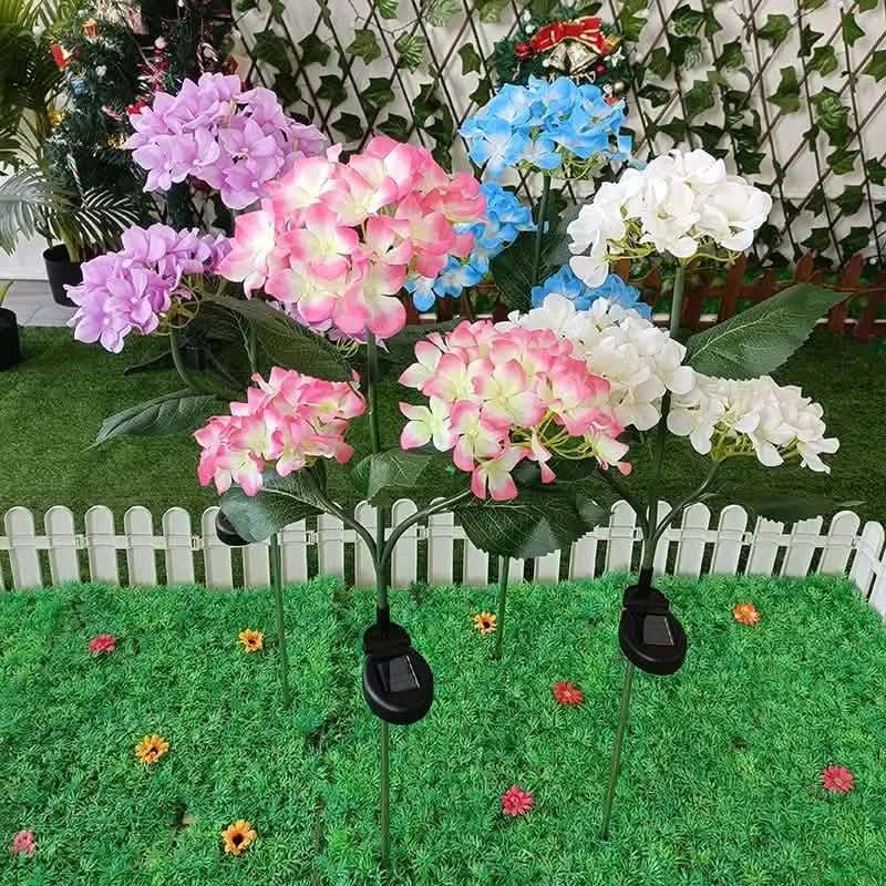 2-Pack: Hydrangea Solar LED Flower Lights with 3 Heads Outdoor Waterproof Garden Lights Cartsfy Inc.