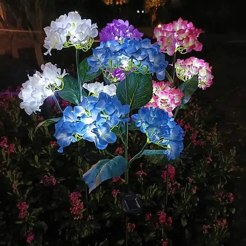 2 - Pack: Hydrangea Solar LED Flower Lights with 3 Heads Outdoor Waterproof Garden Lights - Cartsfy Inc.