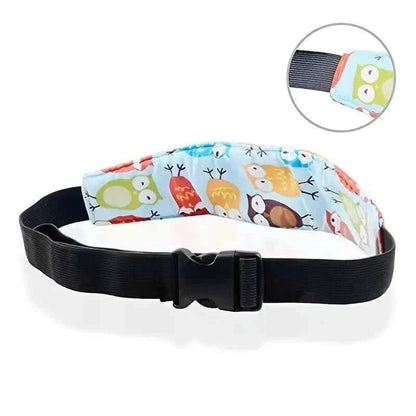 Kids safety head support band, black strap with colorful owl animal print