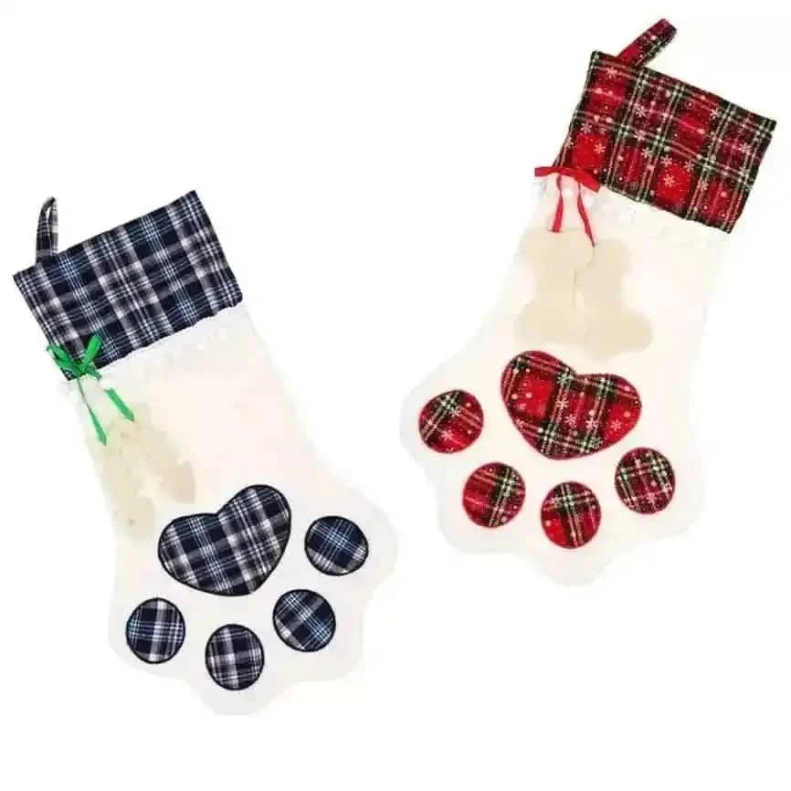 2-Pack: Plaid Christmas Pet Dog Cat Paw Hanging Stocking Socks Cartsfy Inc.