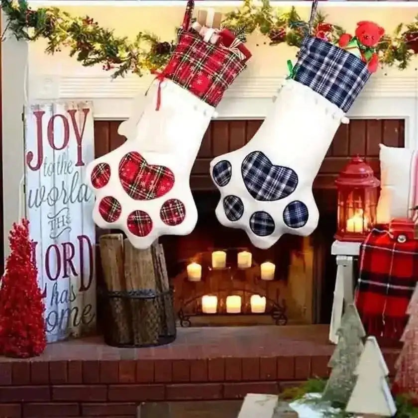 2-Pack: Plaid Christmas Pet Dog Cat Paw Hanging Stocking Socks Cartsfy Inc.