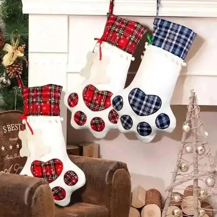 2-Pack Plaid Christmas Pet Dog Cat Paw Hanging Stocking Socks