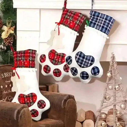 2-Pack Plaid Christmas Pet Dog Cat Paw Hanging Stocking Socks