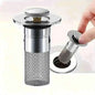 Stainless steel pop-up bathroom sink stopper with mesh hair catcher basket