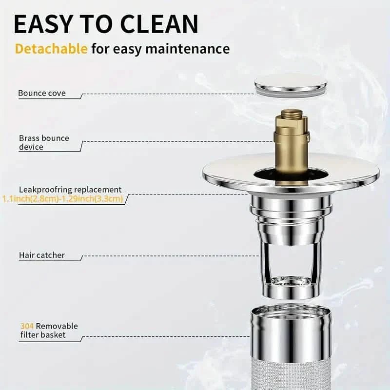 2 - Pack: Pop - Up Bathroom Sink Stopper with Stainless Steel Drain Filter and Hair Catcher - Cartsfy Inc.