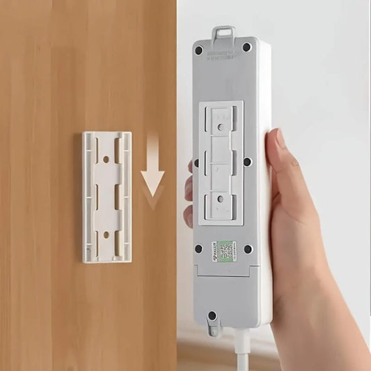 White surge protector organizer back with screw points and mounting slots