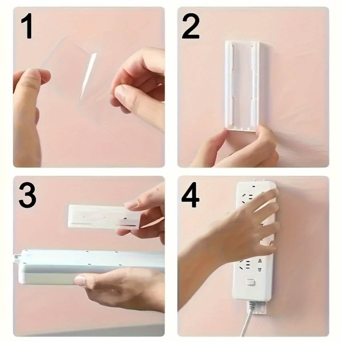Removable wall organizer kit: hands apply and peel protective film, white