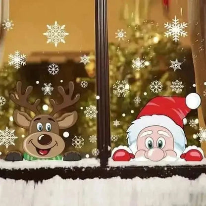 2-Pack Christmas Window Stickers featuring Santa Claus and Elk scenes