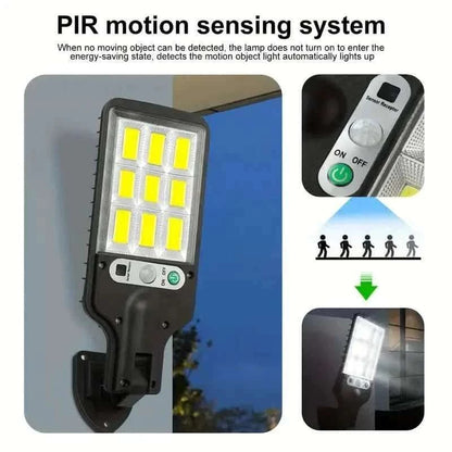 Solar street light with PIR motion sensing lens and control buttons