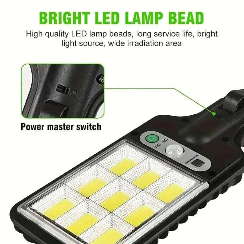 Solar street light head with LED panel and side power switch detail