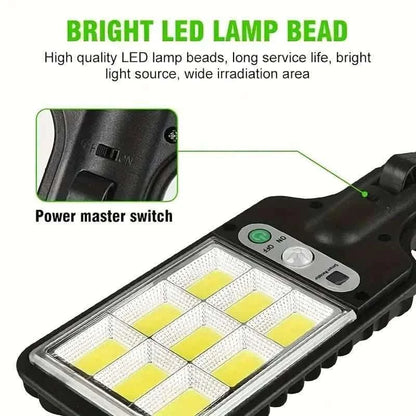 Solar street light head with LED panel and side power switch detail