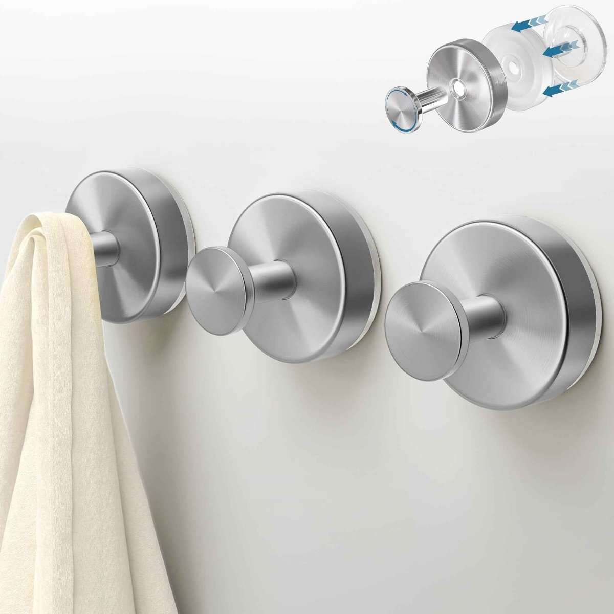2-Pack: Strong Suction Cup Hooks – Silver Brushed Stainless Steel, No Drilling Required DailySale Default Title Default Title-