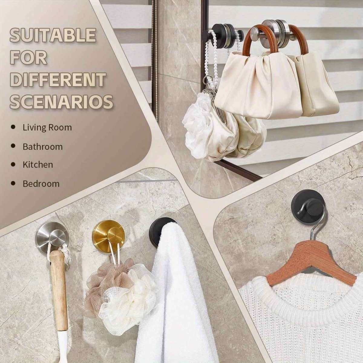 2-Pack: Strong Suction Cup Hooks – Silver Brushed Stainless Steel, No Drilling Required Cartsfy Inc.