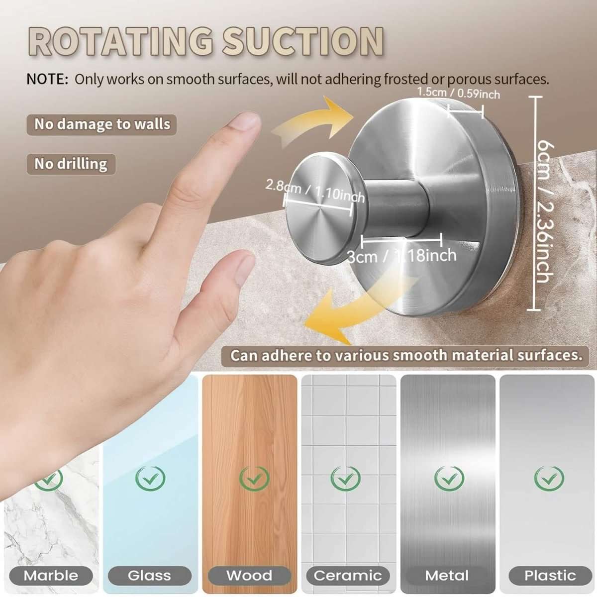 2-Pack: Strong Suction Cup Hooks – Silver Brushed Stainless Steel, No Drilling Required DailySale Default Title Default Title-