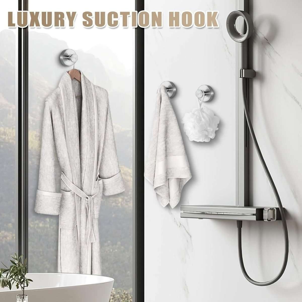 2-Pack: Strong Suction Cup Hooks – Silver Brushed Stainless Steel, No Drilling Required DailySale Default Title Default Title-