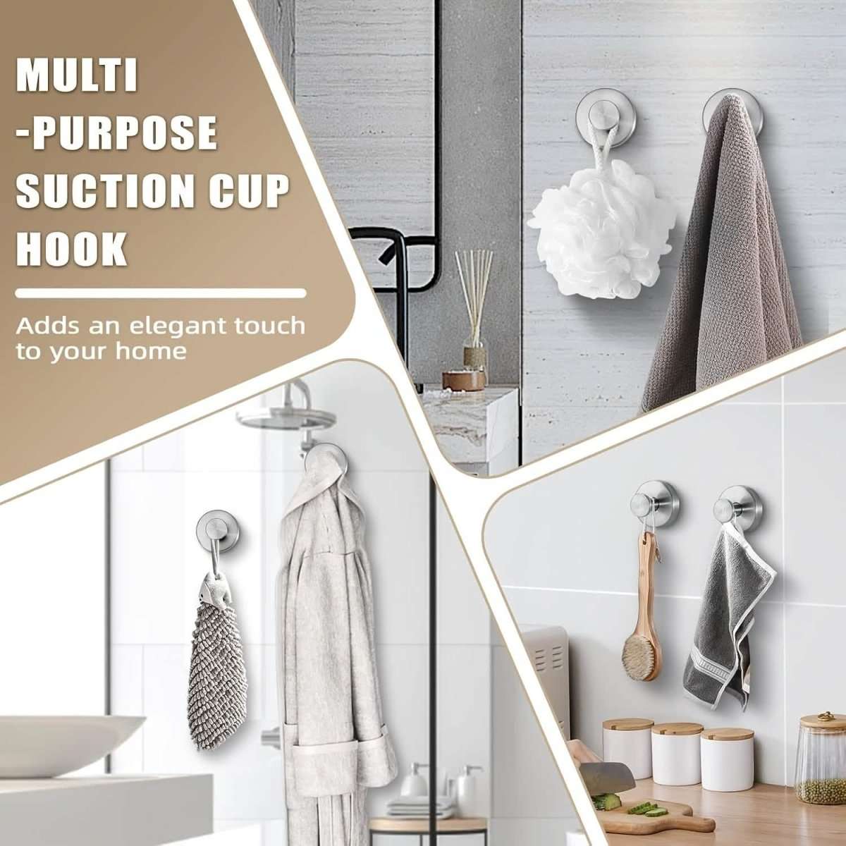 2-Pack: Strong Suction Cup Hooks – Silver Brushed Stainless Steel, No Drilling Required DailySale Default Title Default Title-
