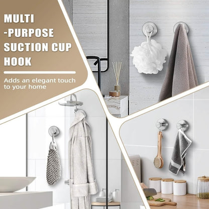 2 - Pack: Strong Suction Cup Hooks – Silver Brushed Stainless Steel, No Drilling Required - Cartsfy Inc.