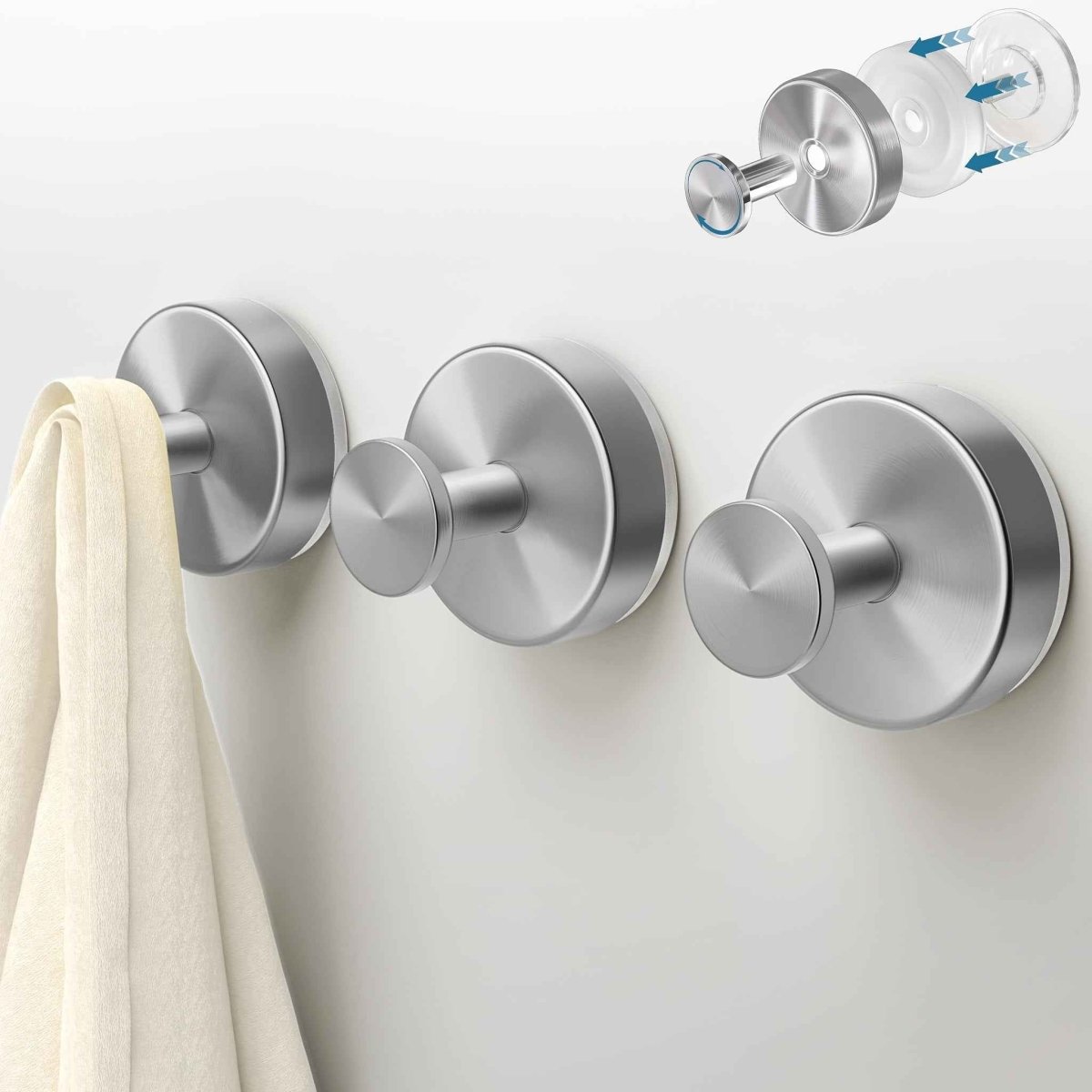 2 - Pack: Strong Suction Cup Hooks – Silver Brushed Stainless Steel, No Drilling Required - Cartsfy Inc.