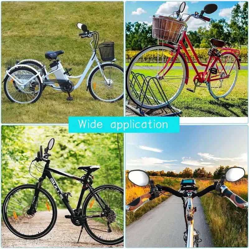 Pair of oval bicycle handlebar mirrors mounted on two bikes