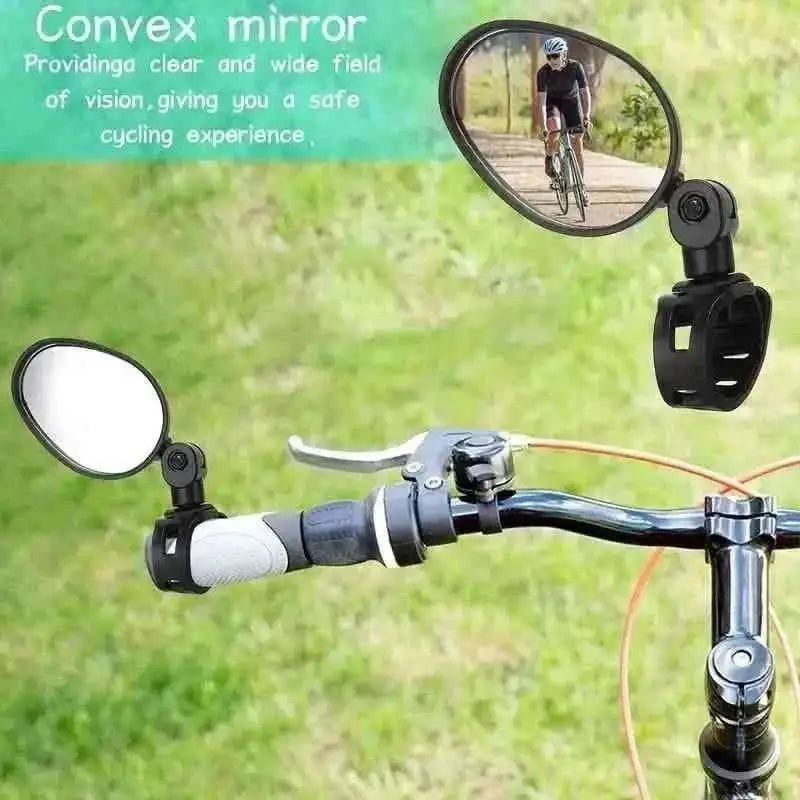 Bike handlebar mirrors, two oval convex mirror heads with pivot clamp