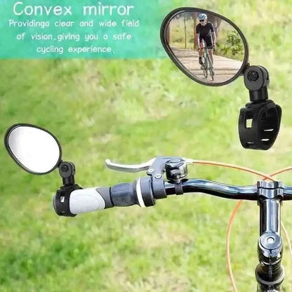 Bike handlebar mirrors, two oval convex mirror heads with pivot clamp