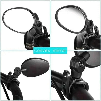 Bicycle handlebar mirror pair with oval frames and pivot mounts