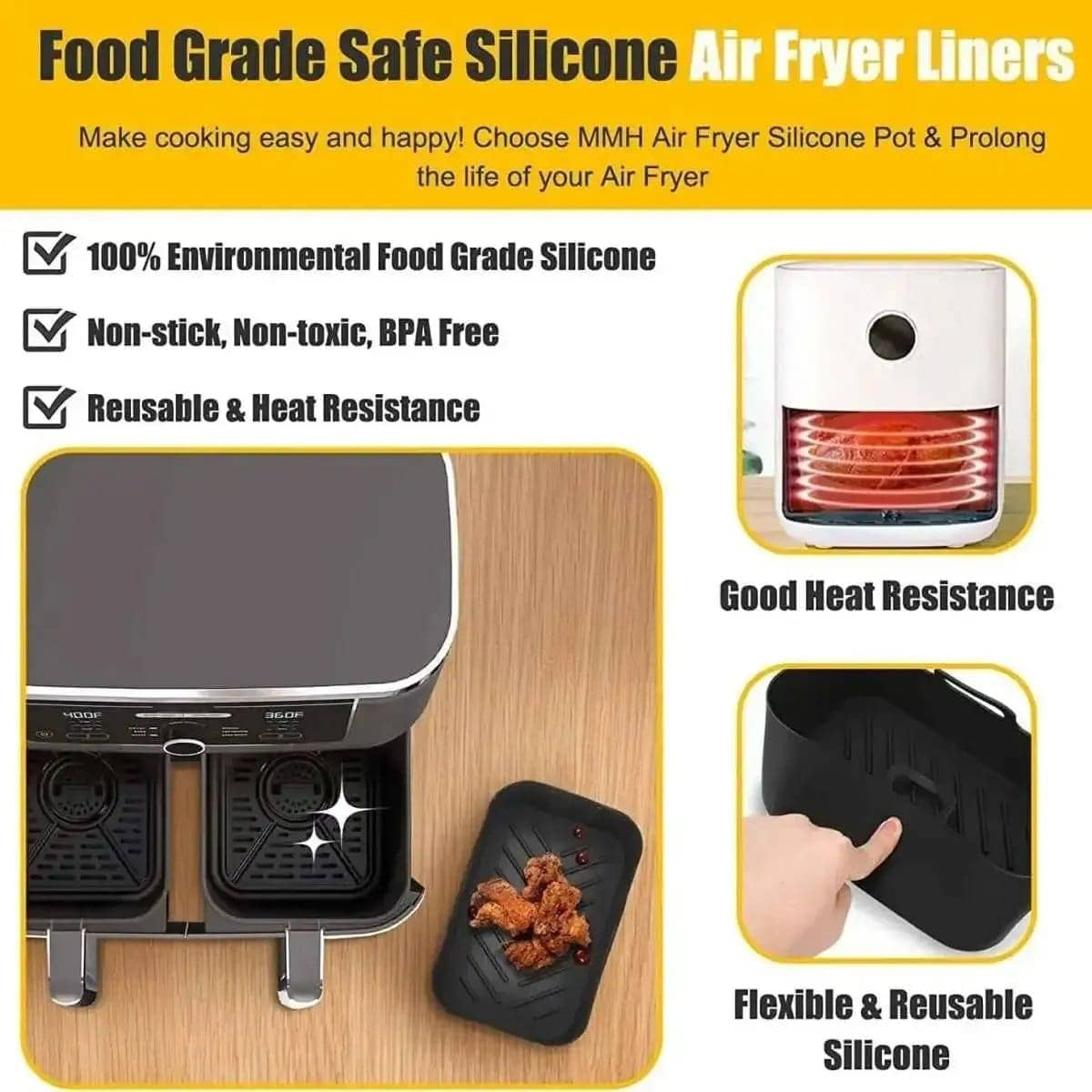 2-Piece: Air Fryer Silicone Pot DailySale Red Blue Black Red-Blue-Black-Gray-